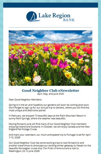 Good Neighbor Club Enewsletter Q2 2025 Lake Region Bank