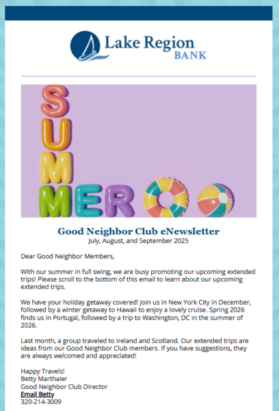Summer 2025 Enewsletter Lake Region Bank
